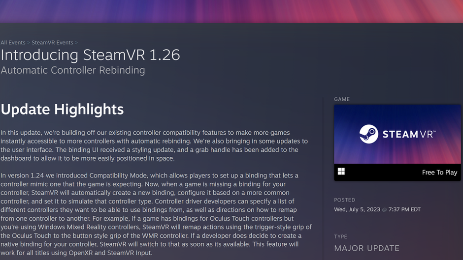 SteamVR 1.26 announcement